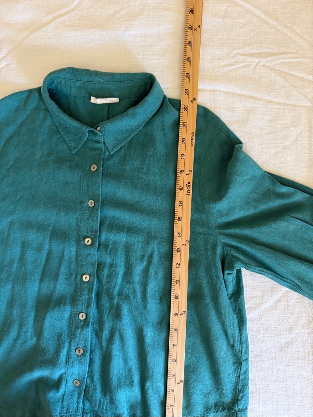 Poetry Women's Teal Curved-Sleeve Button-Up Blouse - Picture 10 of 11